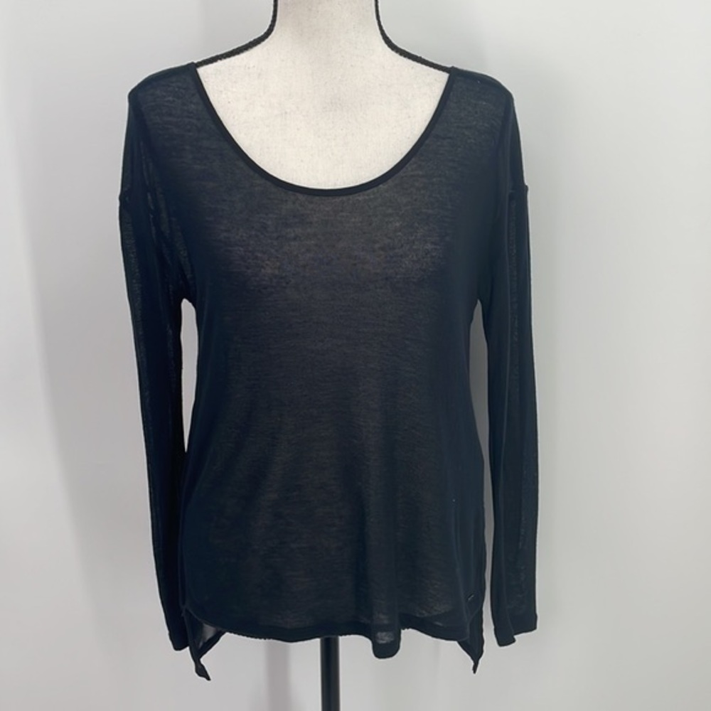 UEC Guess black sheer long sleeve t-shirt split hem line XS